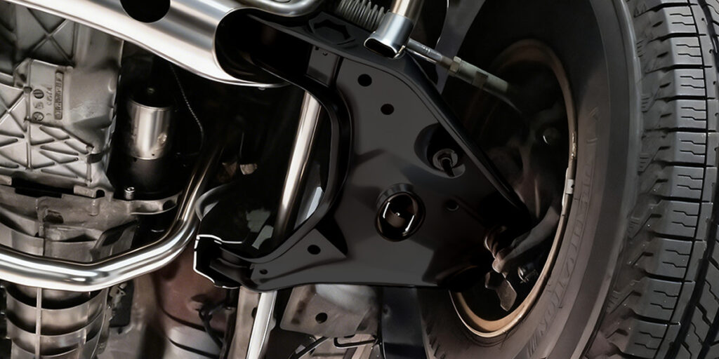 bandeja de suspensão automotiva conectando chassi e roda no sistema de suspensão